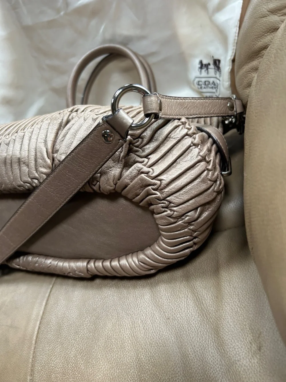 Authentic Coach Ruched Leather dusty lavender Madison  Satchel